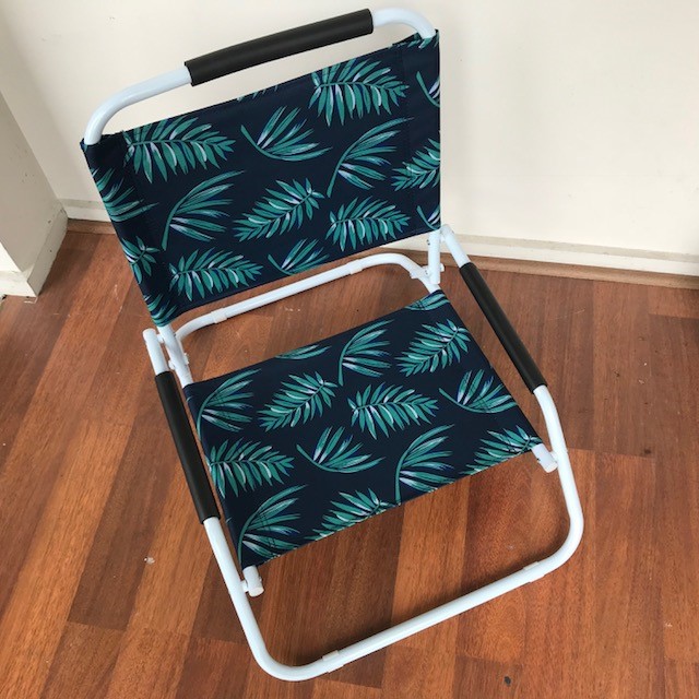 CHAIR, Beach - LOW Blue Palm Leaf